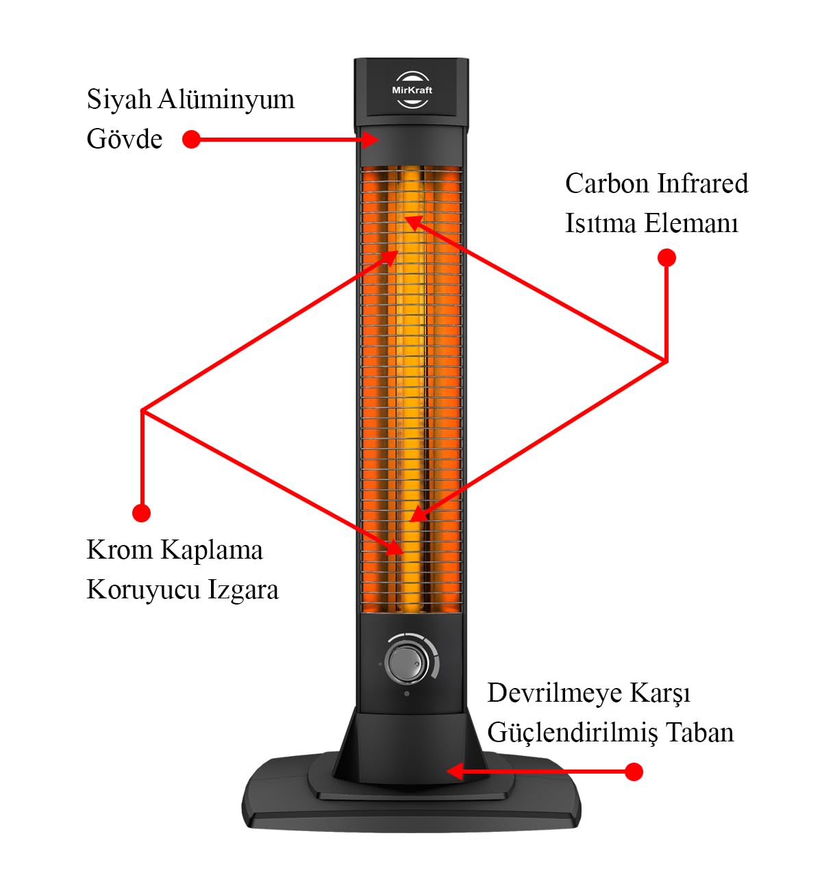Heizstrahler Infrarot-Stand-Heizstrahler mit 2500 Watt und Kohlenstoff-Heizelement