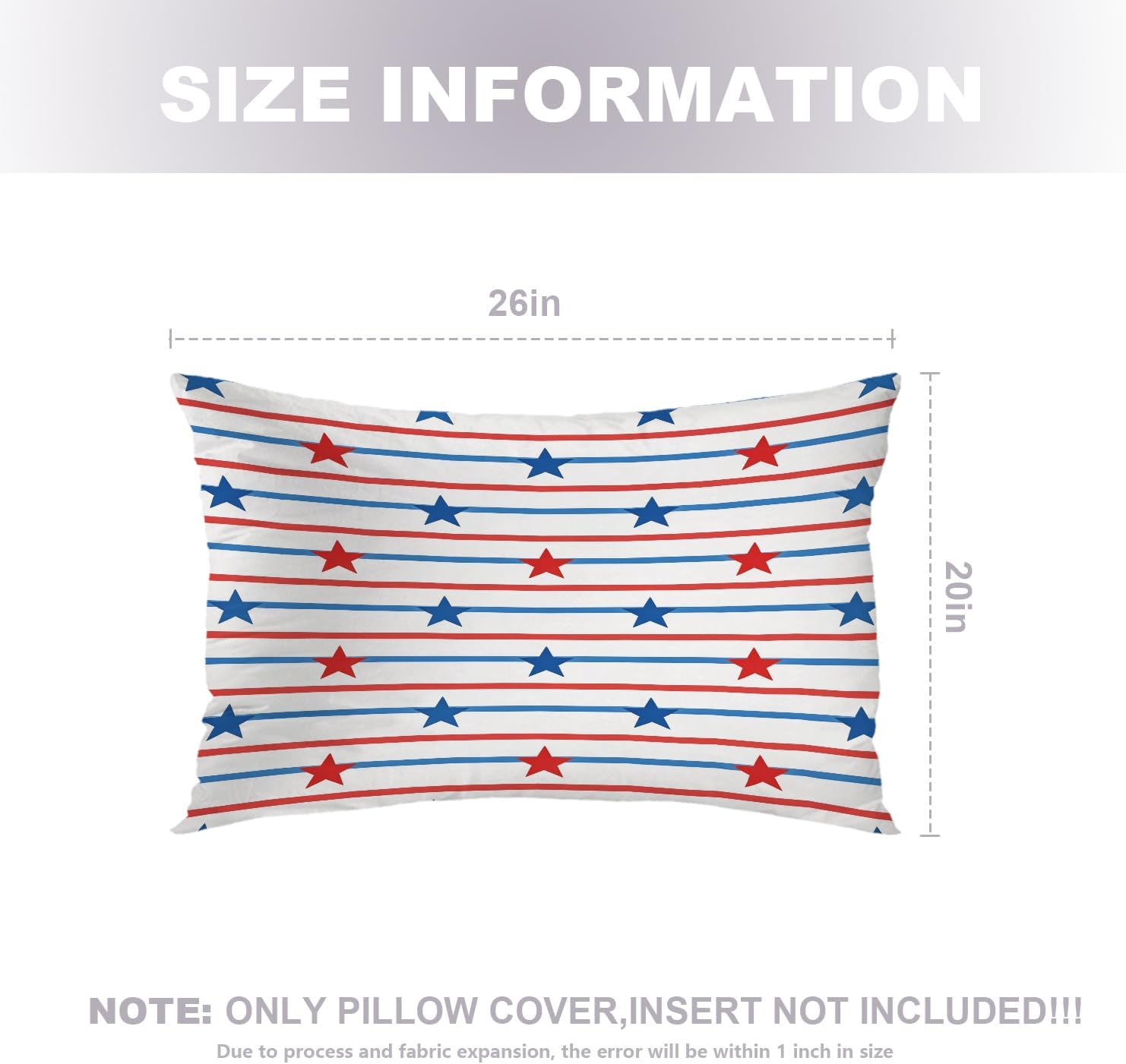 Red Blue Stars Pillowcases, Patriotic Striped Pattern Bed Pillow Cover Digital Blended Hidden Zipper for Hair Skin Lumbar 20X26 in 2 Pcs