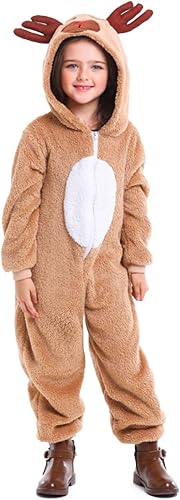 Disfraz de reno de Navidad, ayudante de Papá Noel, Rudolfo, vestido de reno, con cremallera, mono de una pieza, trajes de Navidad