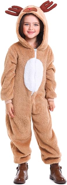 Huyghdfb Deer Onesie Reindeer Pajamas for Adult Kids Cartoon One Piece Animal Christmas Cosplay Costume