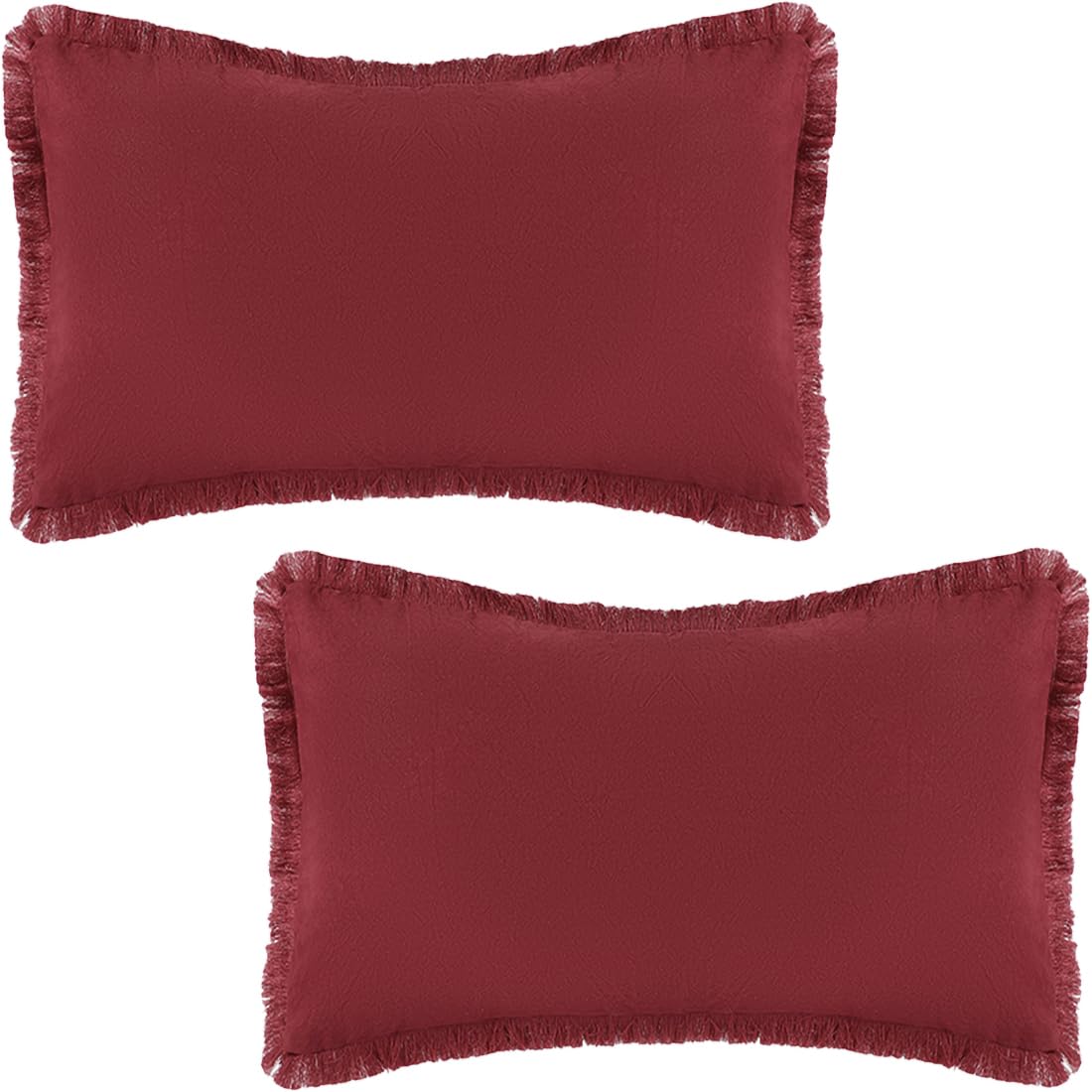 Tennove Cushion Covers 30x50cm Set of 2 Decorative Boho Throw Pillow Case with Fringe Tassels Washed Cotton Linen Soft Farmhouse Pillow Cover for Home Sofa Bed Room,Red