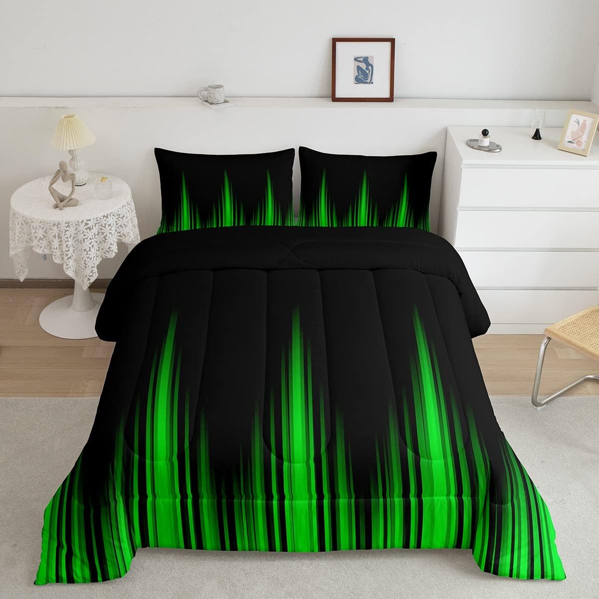 Feelyou Geometric Abstract Ombre Comforter Set Green and Black Comforter Gradient Dark Simple Style Bedding Set Modern Abstract Art Duvet Set Room Decor Quilt Set Queen Size Multi Y203 Queen