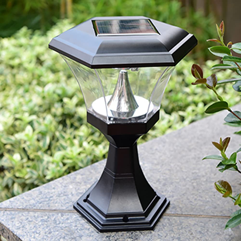 Farola Solar Impermeable LED para Jardín - Lámpara de Poste Al Aire Libre, Columna Solar con Cabeza y Valla de Madera