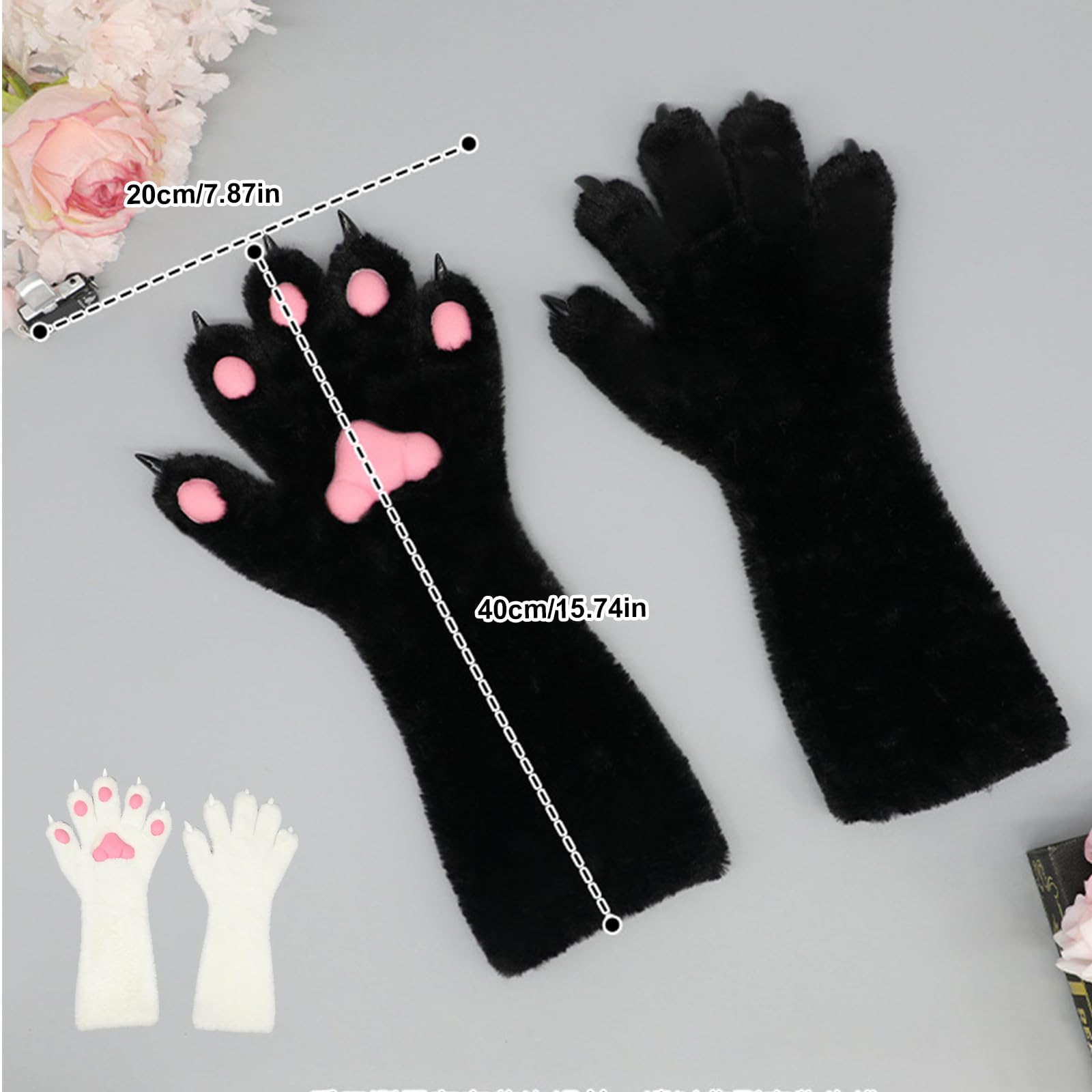 GRABAGECAN Animal Paws Gloves For Teens Adult Cats Claw Gloves Fursuit Anime Gloves For Adult Halloween Cosplay Costume Accessory
