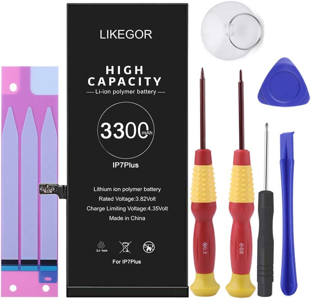 LIKEGOR Battery for iPhone 7 Plus, 3300mAh High Capacity Replacement Battery with Full Set of Repair Tool Kits,Adhesive Strips and Instructions-24 Months Warranty(IP 7 Plus)
