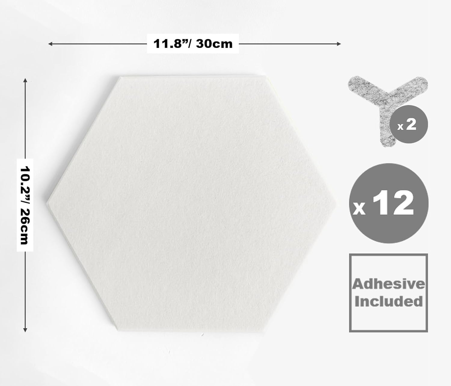 Hexagon Felt Board Tiles - 12 Packs Self Adhesive Pinboard & Acoustic Panels | Modern Office Wall Decor for Home | Sound Absorbing Bulletin Board - Warm White