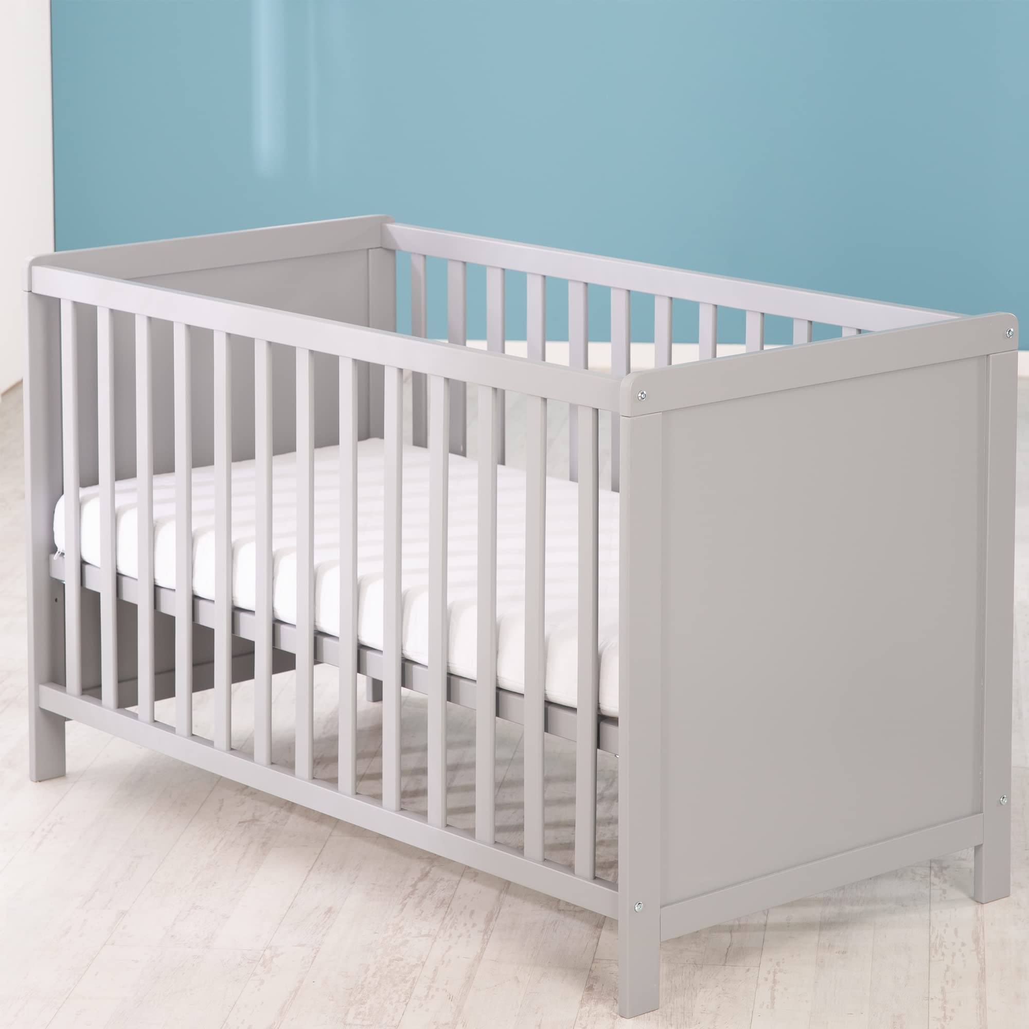 roba Zestaw pokoju dziecięcego 2-częściowy - Komoda z odpinanym blatem do przewijania + Łóżeczko dziecięce 60 x 120 cm z funkcją jako łóżko przyściennie - Drewno szare