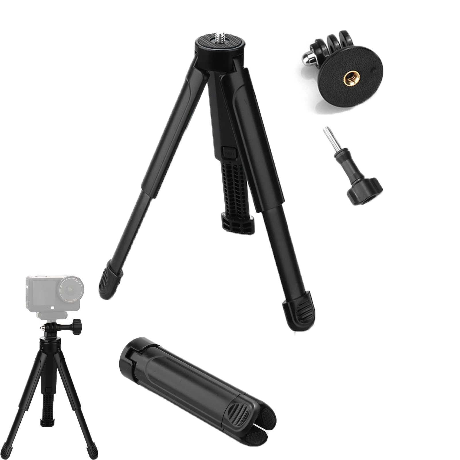 Mini treppiede telescopico con adattatore per DJI Osmo 360/Pocket 4 3/Action 6 5 Pro 4 per GoPro Hero/Insta360 X5 X4 Air GO Ultra/3S 3/Ace Pro 2 Tripod con viti 1/4 antiscivolo piedi