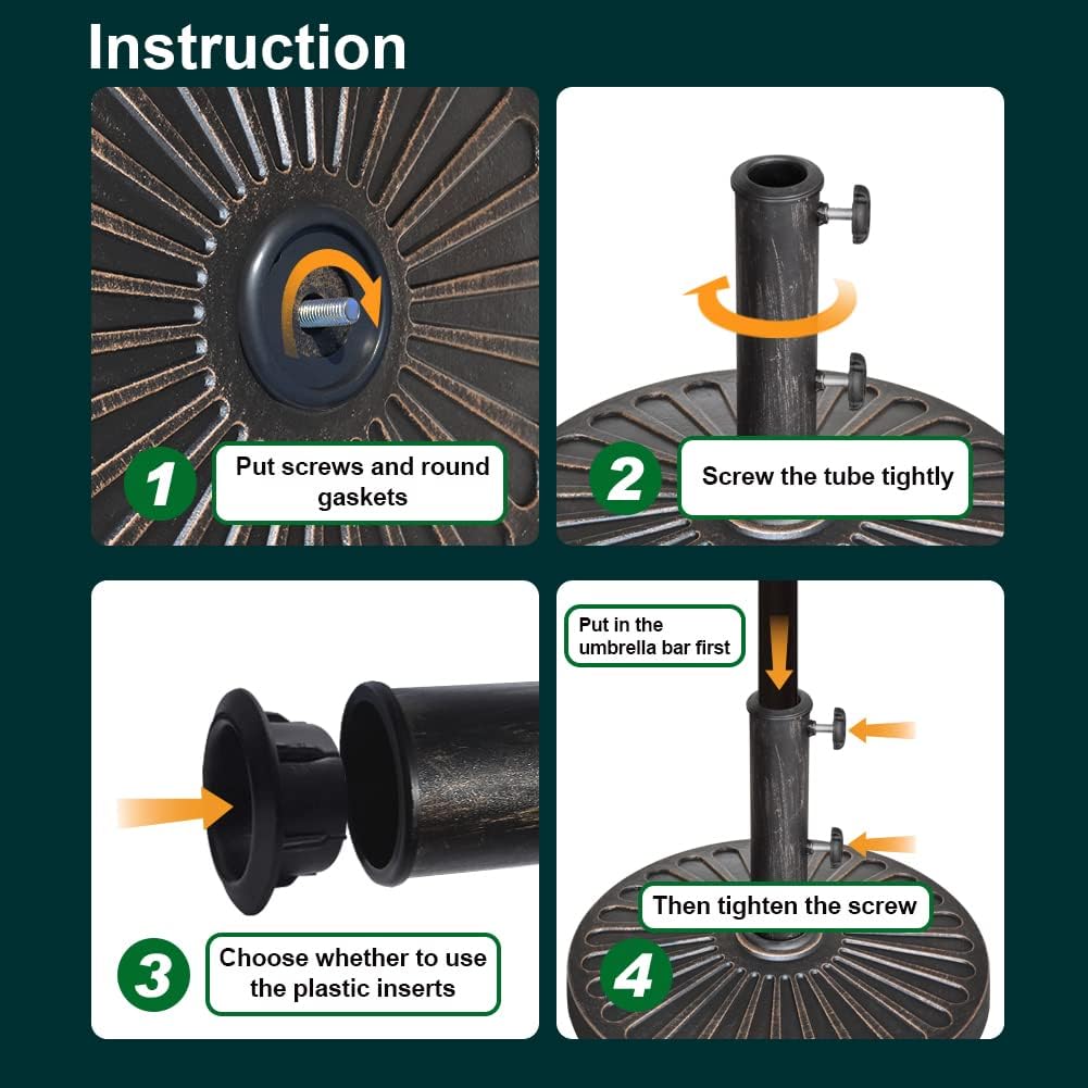 EliteShade USA Umbrella Base Stand Market Patio Outdoor Heavy Duty Umbrella Holder with Concave Radial Pattern,Bronze - Image 4