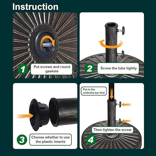 Miniatura 4 de EliteShade Base de sombrilla de Estados Unidos, soporte para sombrilla de uso pesado, para exteriores, con patrón radial cóncavo, bronce