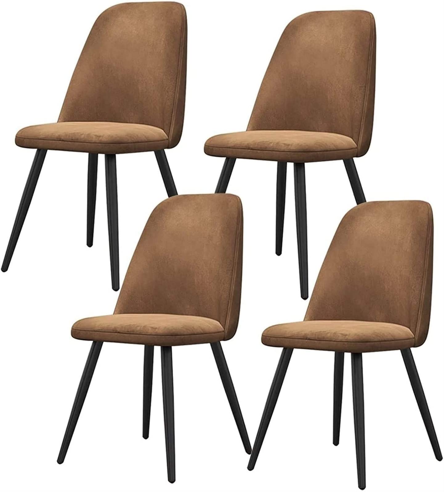 SJIALEN Set of 4 Kitchen Dining Chairs, with Strong Black Metal Legs Lounge Living Room Chair Modern Soft Velvet Reception Chair Kitchen Chair (Color : Brown, Size : 46x46x81cm)