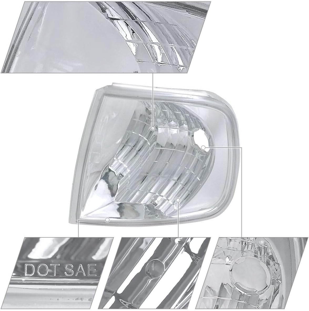 Turn Signal Light Front Left Driver and Right Passenger Side Clear Lens Chrome Crystal Housing without Bulb Corner Lamps for F150 1997-2003 & Heritage 2004