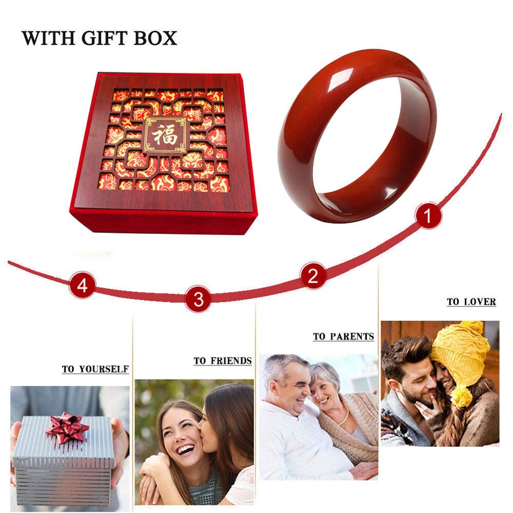 Braccialetto di Giada, Braccialetto Cinese, Braccialetti di Giada Rossa Naturale per Le Donne, Braccialetto di Giada di Agata Rossa con Scatola(60mm