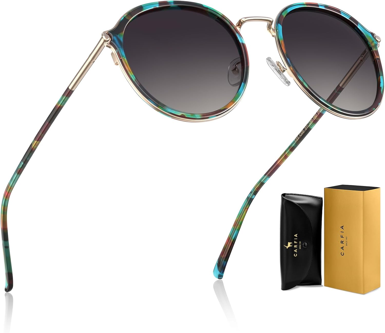 CARFIA Retro Acetate Polarized Sunglasses for Women UV Protection, Fashion Metal Brow Ladies Shades Eyewears Round Sunnies