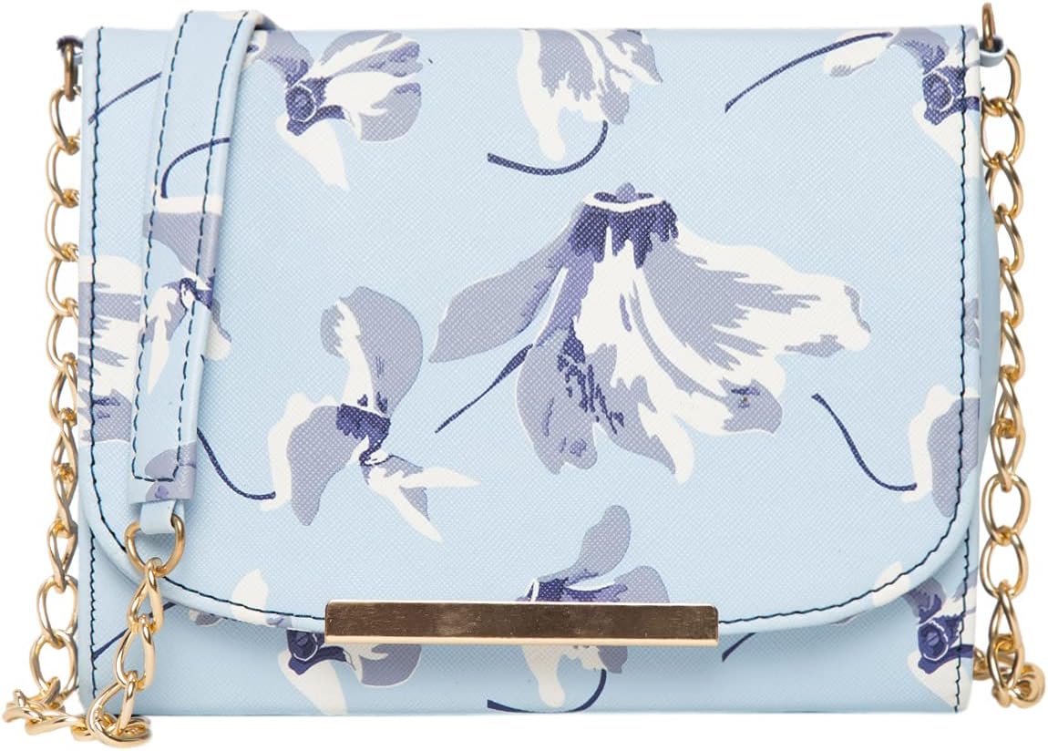 Women Girls Crossbody Sling Bag with Gold Chain Strap - Floral Print Crossbody Bag for Women - Multi Colour Shoulder Bag