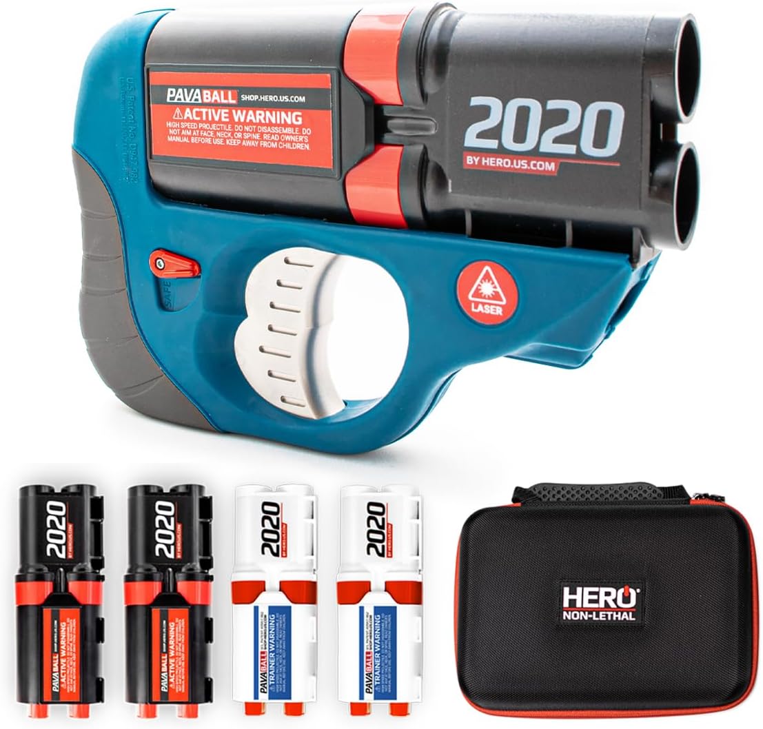 HERO 2020: Non-Lethal Gun - Self Defense Weapons for Home Defense - Compact, Easy-to-Conceal - PAVA Chemical Irritant - Pepper Spray Launch Projectile - Less Lethal Gun for Safety