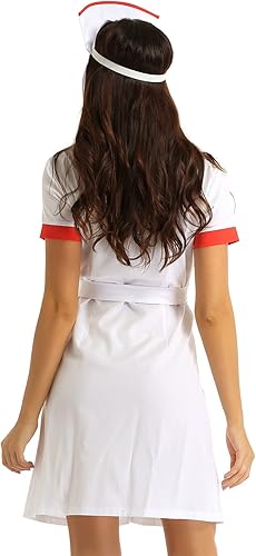 Miniatura 4 de Disfraz sexy de enfermera traviesa para mujer, disfraz de cosplay, vestido elegante, vestido acampanado con sombrero