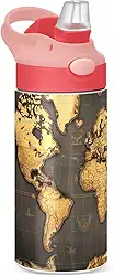Garrafa de água infantil isolada com tampas de canudo Garrafas de água de aço inoxidável para crianças Mapa do Mundo de 350 ml