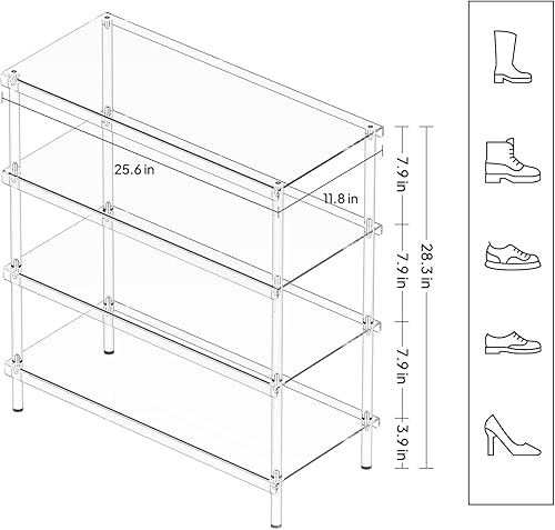 Miniatura 3 de Aquiver Zapatero de acrílico de 4 niveles, organizador de zapatos, estante moderno de almacenamiento de zapatos, capacidad para 12-16 pares de
