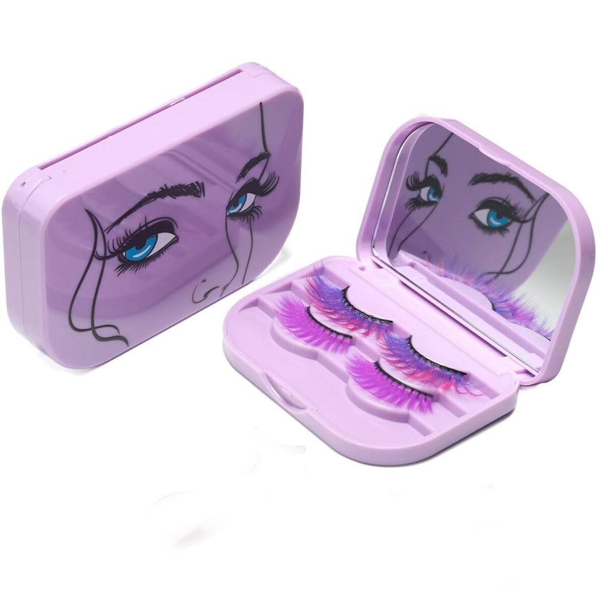 3 Tier Eyelash Storage Case Lash Dime Organizer Holder Box with Mirror Makeup Cosmetic Travel Case Empty False Lash Container (Purple)