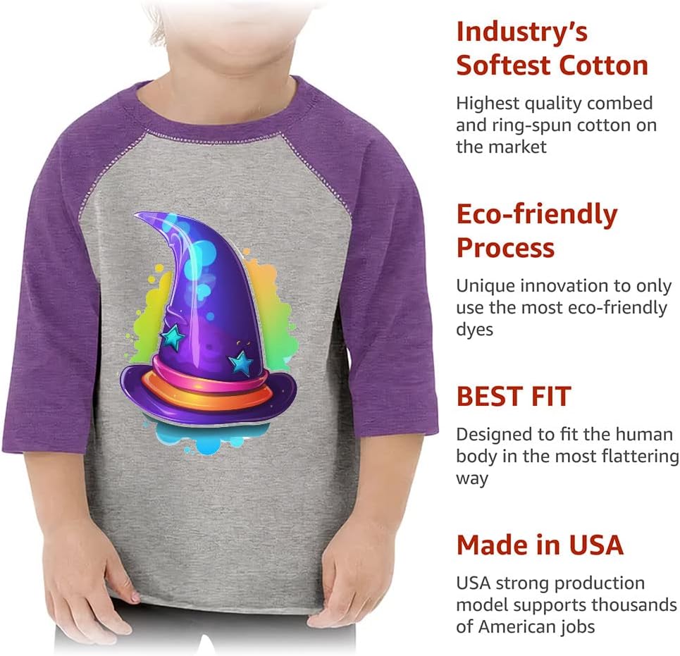 Magician's Hat Toddler Baseball T-Shirt - Colorful 3/4 Sleeve T-Shirt - Print Kids' Baseball Tee