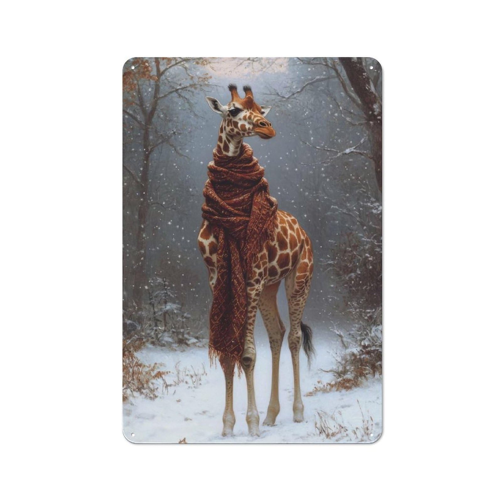 Junmoney Giraffe In Winter Kitchen Metal Sign 30X20cm, Country Style Kitchen Wall Decor For Restaurant, Kitchen, Counter Or Breakfast Nook