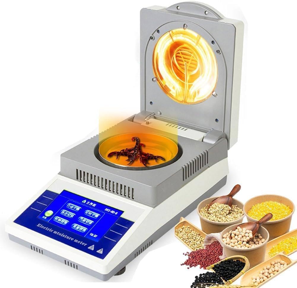 Halogen Moisture Analyzer, Digital Touch Screen Fast Lab Moisture Analyzer Tester for Powder/herb/Tea/Meat/Food (50g Capacity, 0.005g /0.02% Readability)