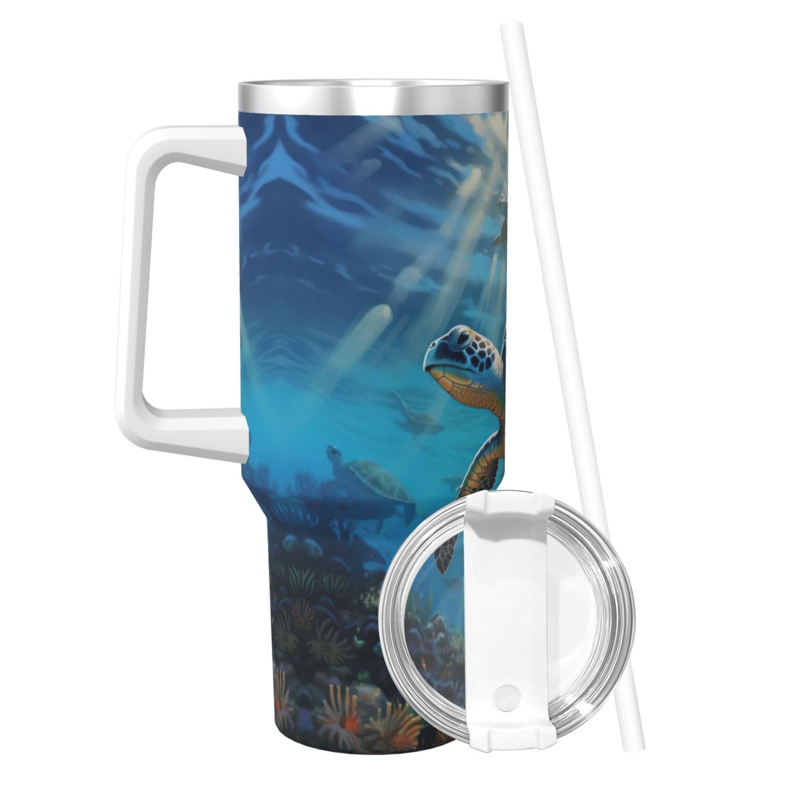 Sea Turtles Ice Bully Wasserflasche aus Edelstahl, doppelwandig, isoliert, mit Griff und Strohhalm-Deckel, 1,2 l
