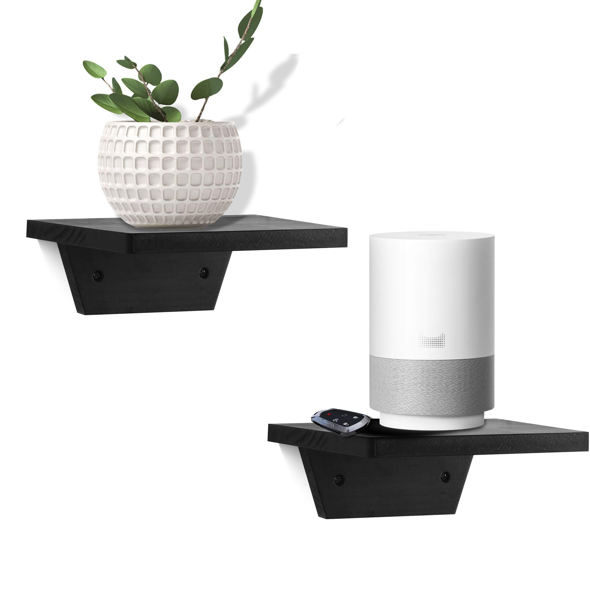 PHOENANCEE Small Shelf for Wall,Mini Floating Shelves Set of 2,Wood Ledges Plants Display Storage Decor for Living Room,Bedroom,Kitchen,Office Decoration(Black)