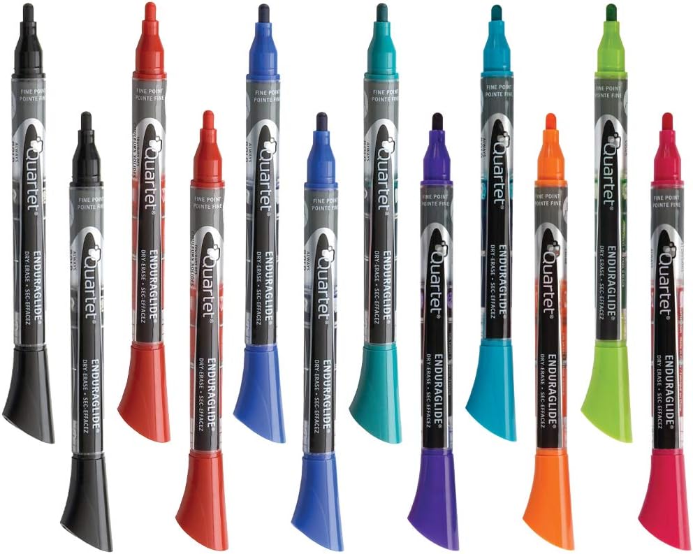 Quartet Dry Erase Markers, Whiteboard Markers, Fine Tip, EnduraGlide, Assorted Colors, 12 Pack (5001-21M)