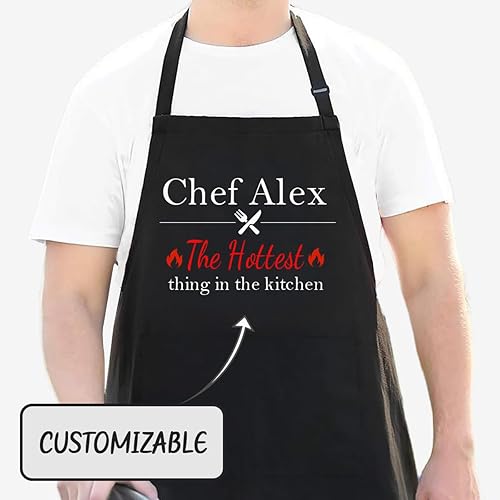 Miniatura 2 de SuSuTiFy Delantales de chef personalizados, delantal de cocina personalizado con nombre de foto, logotipo, 2 bolsillos, regalo de cocina para