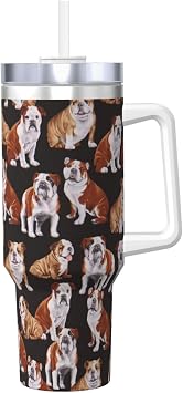 English Bulldog,40OZ Ice Bully Cup with Handle Stainless Steel Mug Water Bottle