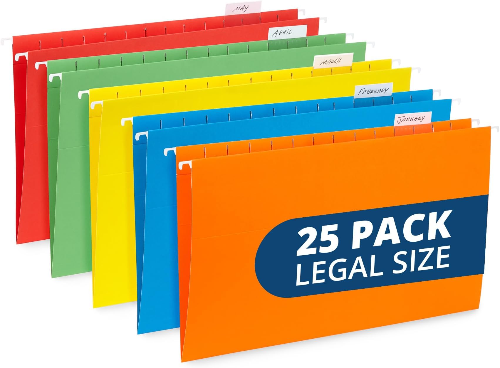 Blue Summit Supplies Hanging File Folders, 25 Reinforced Hang Folders, Designed for Home and Office Color Coded File Organization, Legal Size, Assorted Colors, 25 Pack