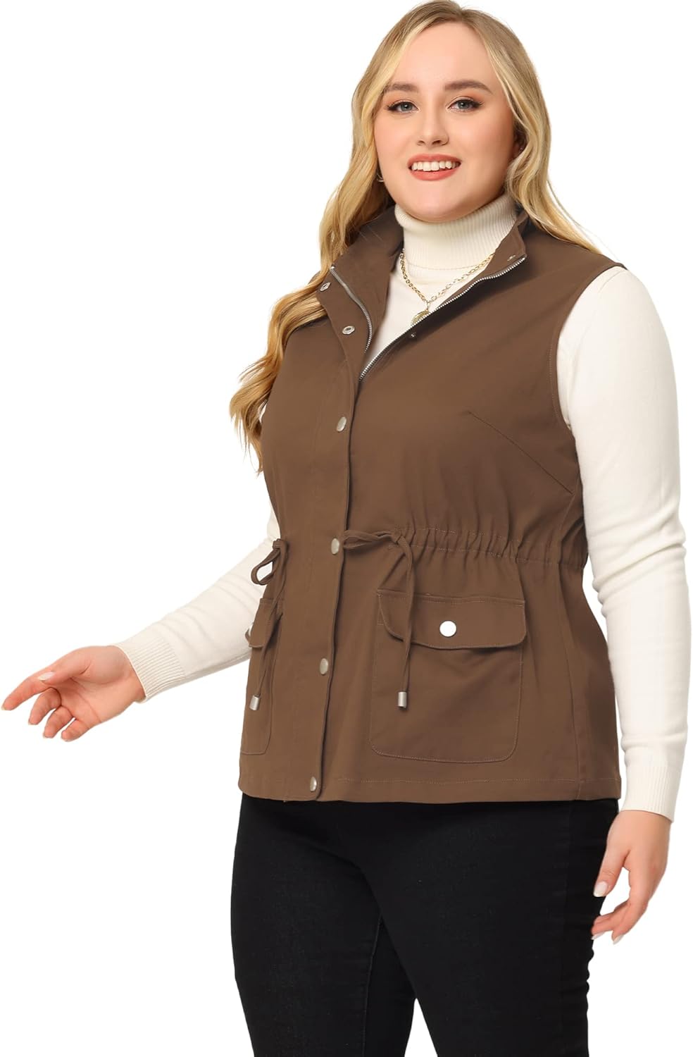 Agnes Orinda Plus Size Jackets for Women Lightweight Sleeveless Anorak Cargo Vest - Image 3