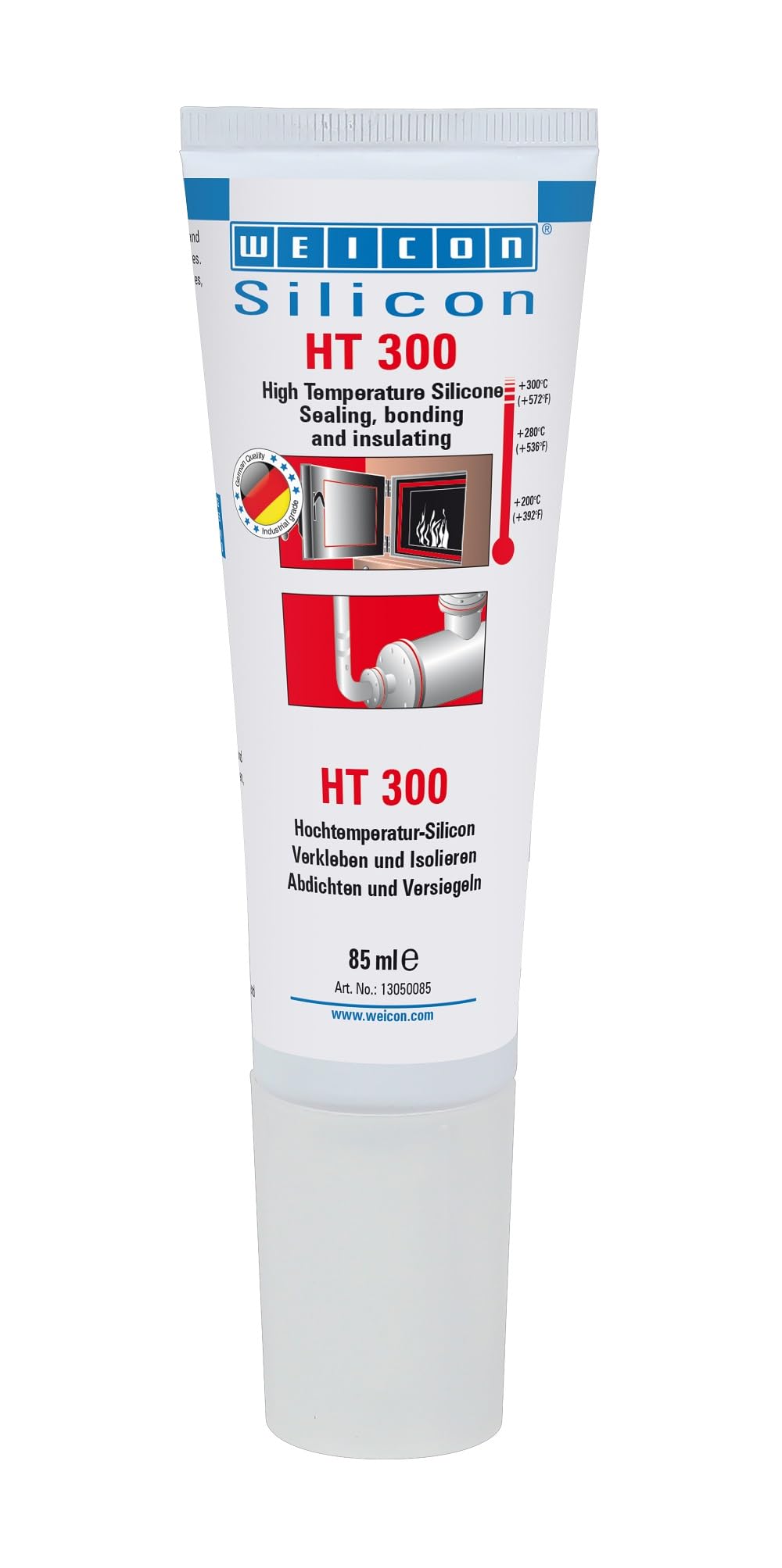 WEICON Silicone HT 300 | 85 ml | High temperature resistant | Adhesive and sealant | red