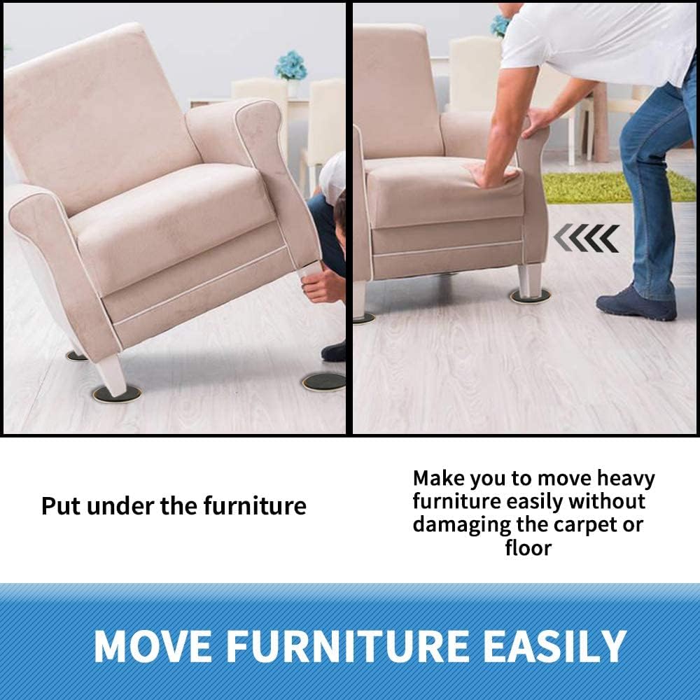 Furniture Sliders 8pcs 3 1/2 inch - Heavy Duty Reusable Round Sliders for Moving Furniture on Carpet, Easily Move Couches/Beds/Armoires