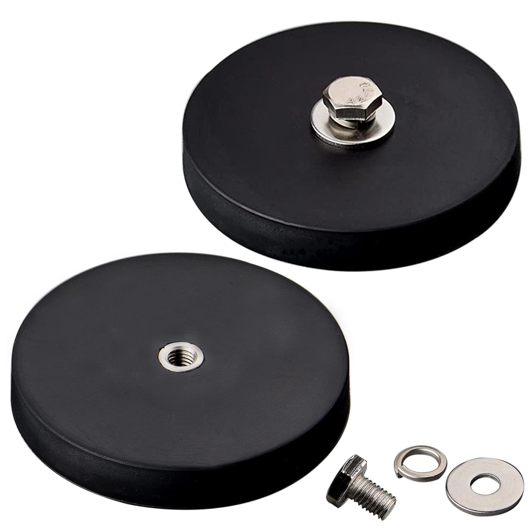 MUTUACTOR Neodymium Rubber Coated Magnet,2PCS 105lbs Strong Mounting Magnets M8 Female Thread,Not-Scratch Silicone Rare Earth Magnets for Off-Road LED