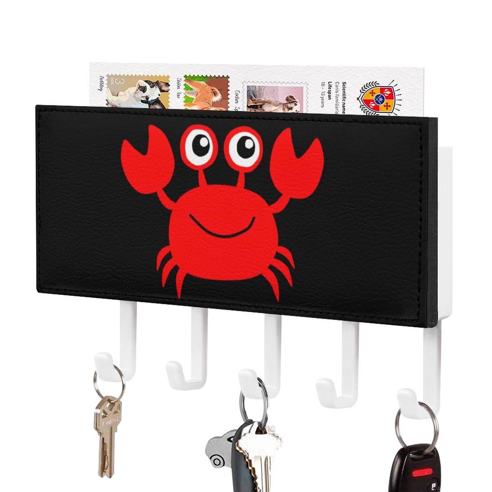 NCLQVJXZKHW Cute Crab Key Holder with 5 Hooks Key Hooks Wall Mounted Key Racks Key Hanger Organiser Shelf