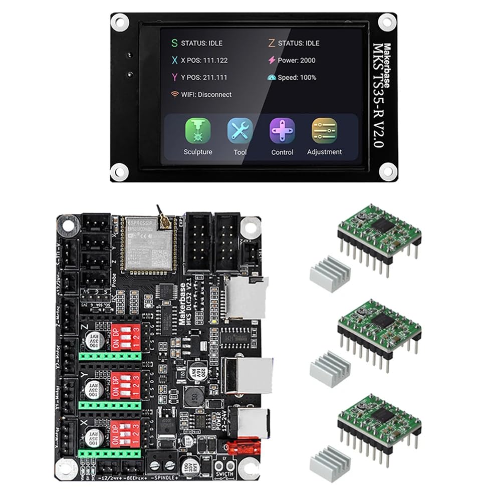 Makerbase MKS DLC32 V2.1 Offline Controller Work for Laser&CNC 32bits ESP32 WIFI GRBL TFT Touch Screen and TS35-R/TS24R for desktop laser engraving machine (Package*9)