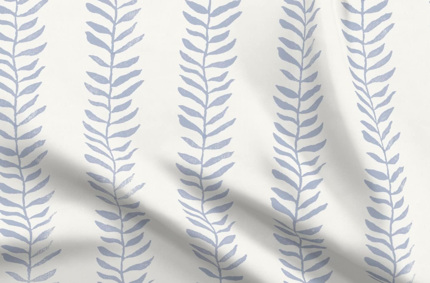 Spoonflower Fabric - Blue Vines Leaf Cream Botanical Plants Leaves Coastal Nautical Seaweed Printed on Petal Signature Cotton Fabric Fat Quarter - Sewing Quilting Apparel Crafts Decor