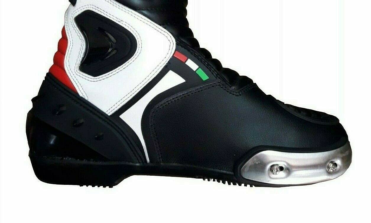 BS MOTO - Botas Moto Sport Racing Track, en Piel Profesional Track Transpirable (Negro/Rojo/Blanco)
