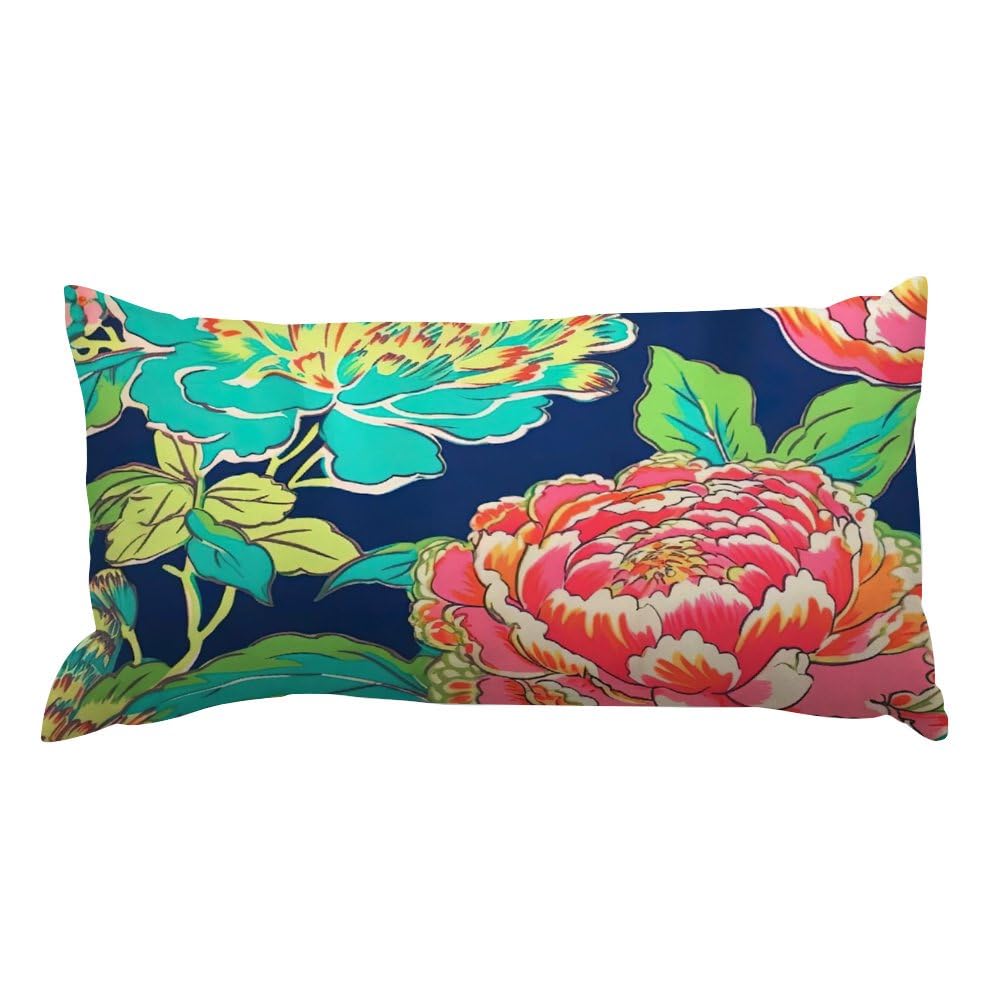 Navy Pink Chinoiserie Peony Floral Throw Pillow Cover Chinoiserie Rectangular Throw Pillow Cover 12x16 Decorative Pillow Home Cotton