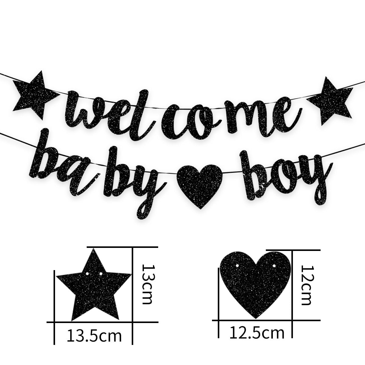 Decoraciones de baby shower para niños, pancarta de bienvenida con purpurina, banderines colgantes para fiesta de cumpleaños recién nacido, color negro