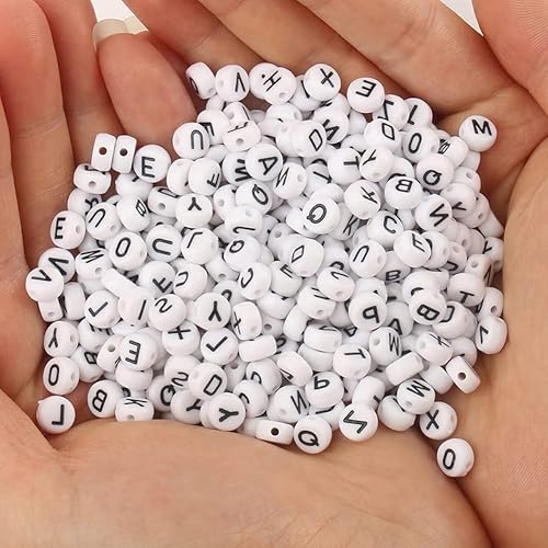 Miniatura 2 de 1200 cuentas del alfabeto de 0.157 x 0.276 pulgadas, redondas, blancas, acrílicas, negras, para pulseras y fabricación de joyas