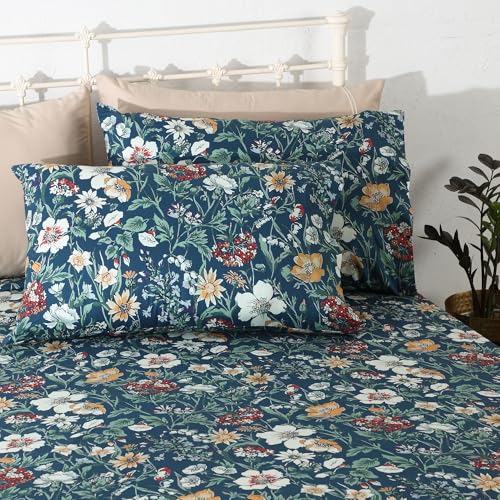 Image of Bedsheet Set | GOTS Certified 100% Organic Cotton Percale | 200 TC | Breathable & Skin-Friendly (King, Adriana Blue)