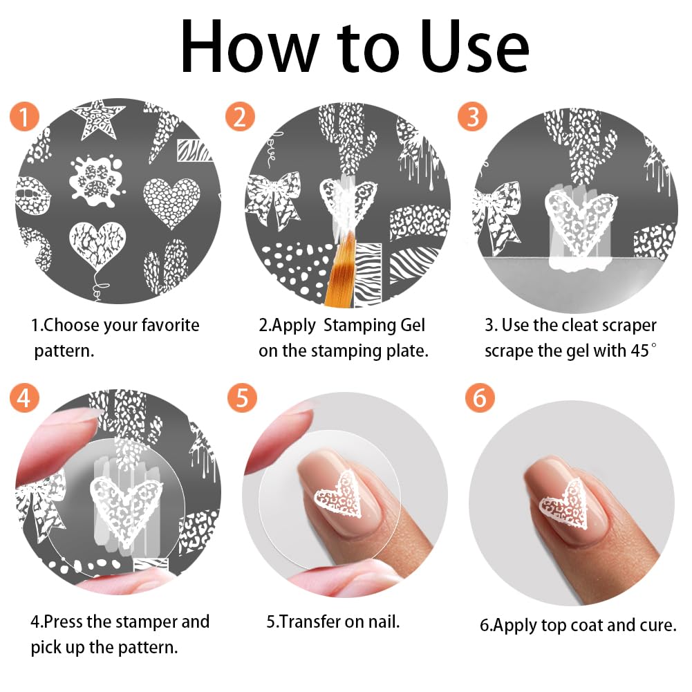 PH PandaHall 3 piastre per stampaggio unghie leopardate con stampa animalier per unghie modelli artistici linee geometriche timbro per unghie cuore stella unghie stencil arte per manicure accessori di