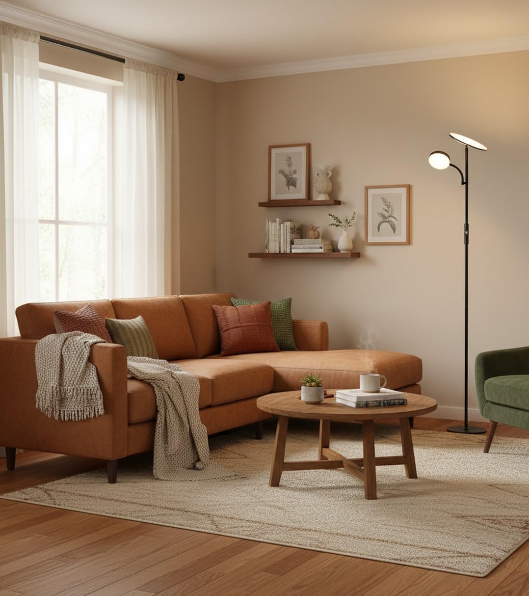 BEL AIR HOME - Lámpara de Pie de Salón Led 15W+10W con Dimmer Lagos 4000K - Diseño Moderno en Metal Negro - Protección Ocular - Altura de 174cm - Ideal para Iluminación de Ambientes y Lectura
