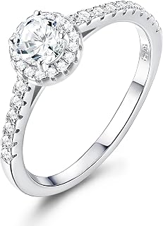 925 Sterling Silver Engagement Rings For Women 1 CT-2 CT 5A Cubic Zirconia Wedding Rings Round Solitaire Halo Promise Rings For Her Size 5-9