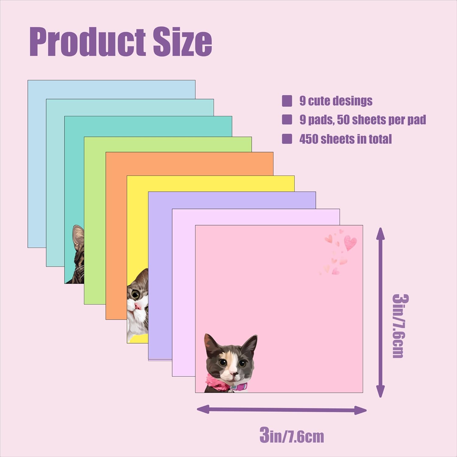 9 Pads Cute Sticky Notes Set, 3" x 3" Black Cat Self Stick Notepads, Funny Sticky Notes Set, Cat Stationery, Kawaii Adhesive Memo Pads, Cat Lover Gifts, Office Decor Desk Accessories, School Supplies - Image 4