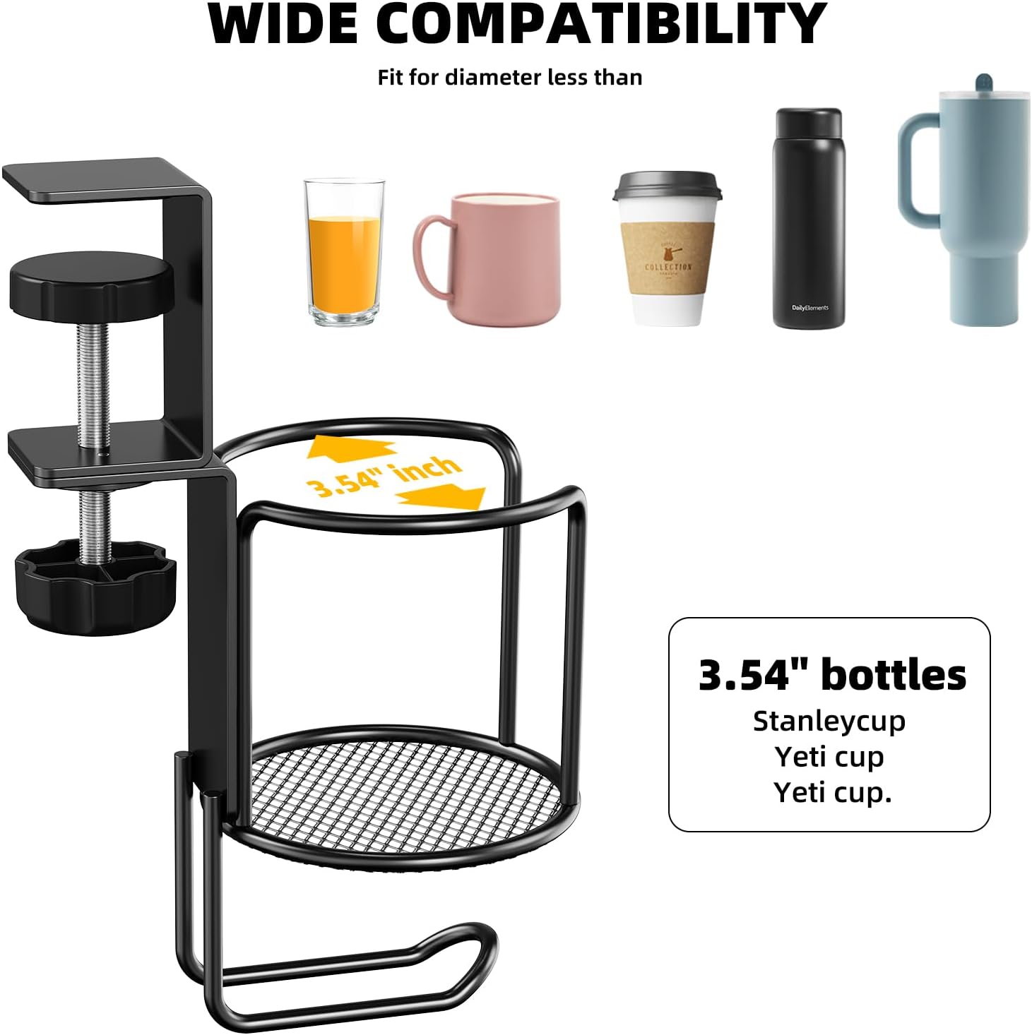 CABTE 2 in 1 Desk Cup Holder with Head Phone Hanger Holder Steel and TV Top Shelf- Adjustable Screen Shelf Floating Stand with 2 Storage Boxes